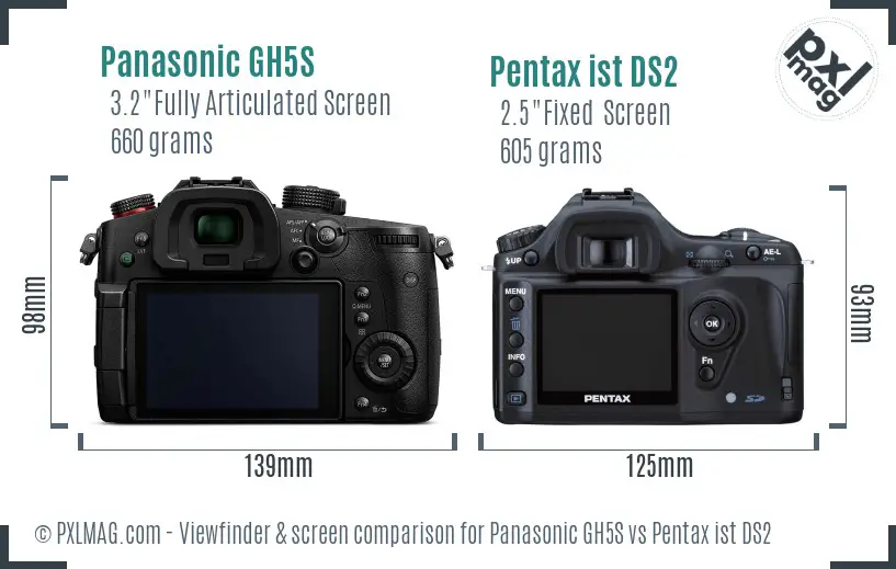 Panasonic GH5S vs Pentax ist DS2 Screen and Viewfinder comparison