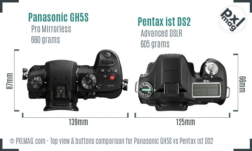 Panasonic GH5S vs Pentax ist DS2 top view buttons comparison