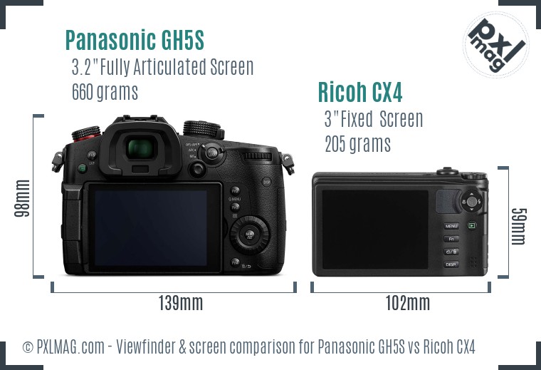 Panasonic GH5S vs Ricoh CX4 Screen and Viewfinder comparison
