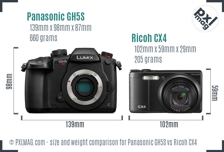 Panasonic GH5S vs Ricoh CX4 size comparison Panasonic GH5S vs Ricoh CX4 size comparison