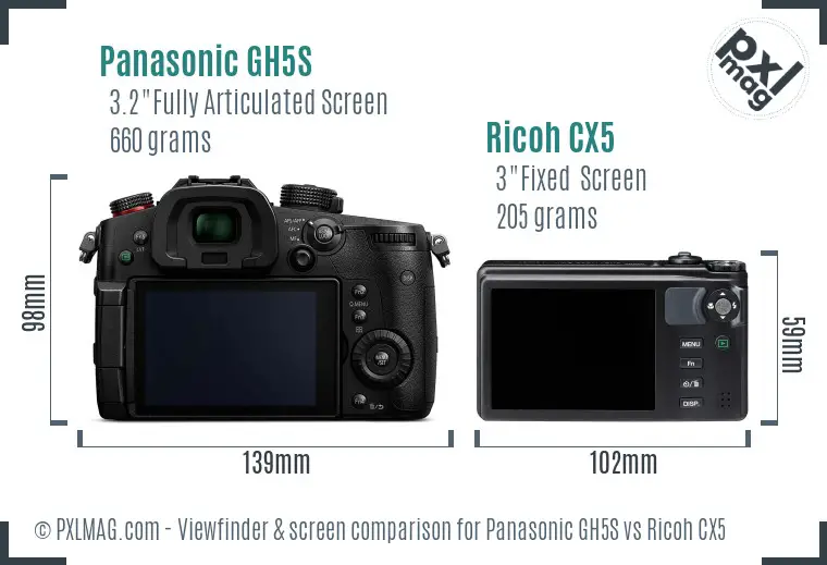 Panasonic GH5S vs Ricoh CX5 Screen and Viewfinder comparison