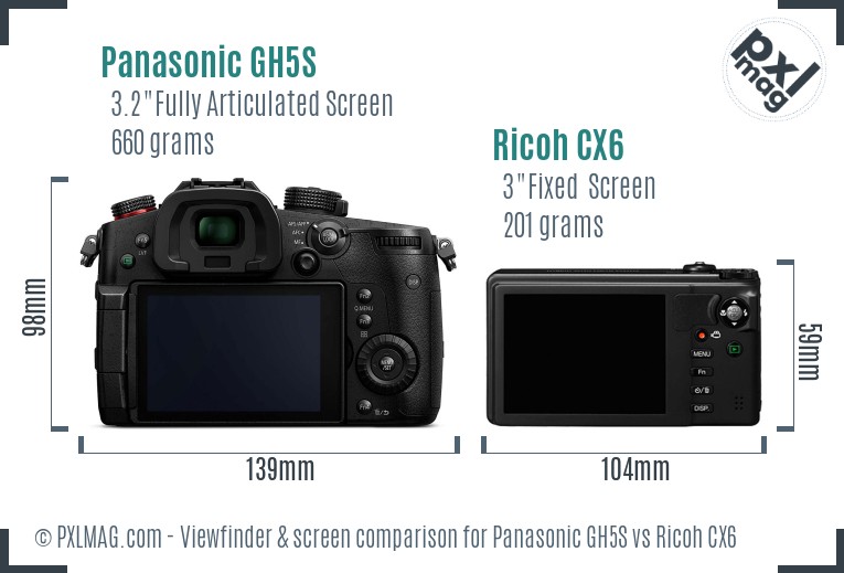 Panasonic GH5S vs Ricoh CX6 Screen and Viewfinder comparison