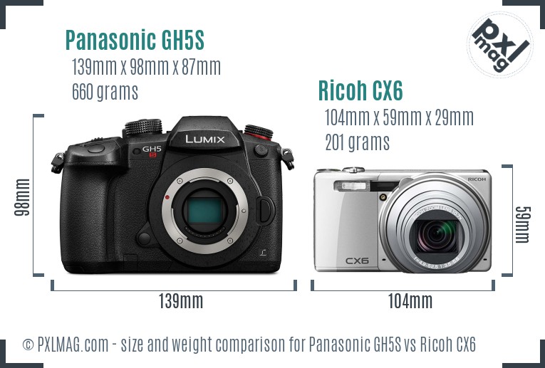 Panasonic GH5S vs Ricoh CX6 size comparison Panasonic GH5S vs Ricoh CX6 size comparison