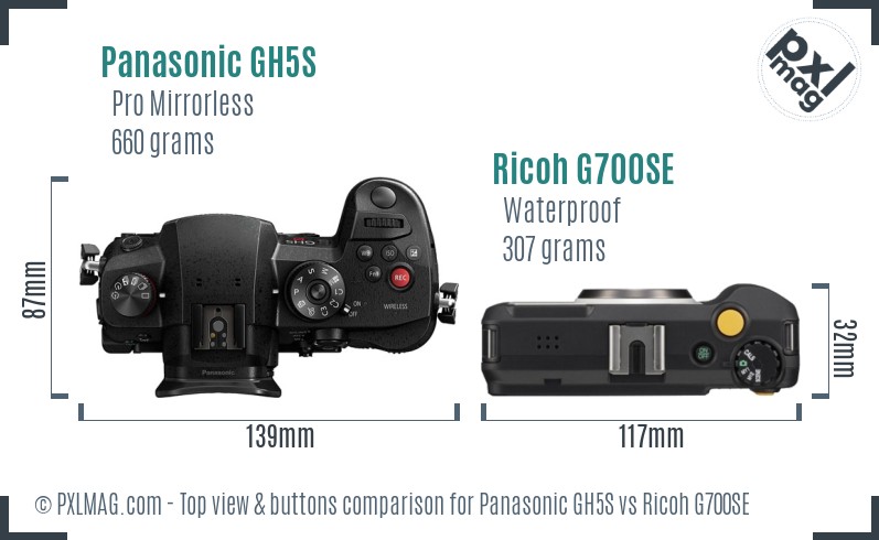 Panasonic GH5S vs Ricoh G700SE top view buttons comparison