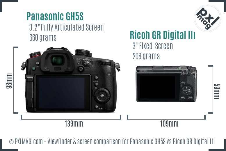 Panasonic GH5S vs Ricoh GR Digital III Screen and Viewfinder comparison