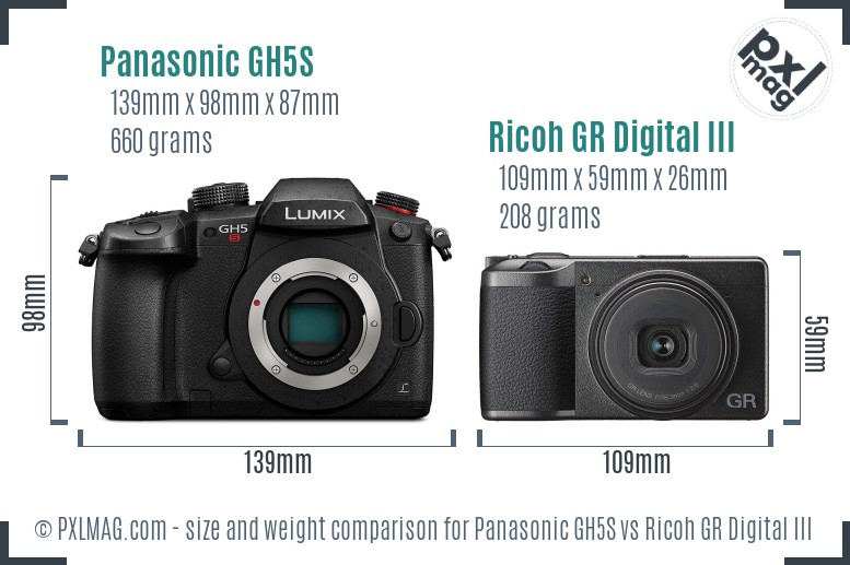 Panasonic GH5S vs Ricoh GR Digital III size comparison