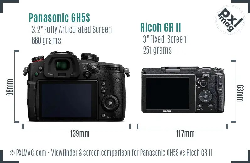 Panasonic GH5S vs Ricoh GR II Screen and Viewfinder comparison