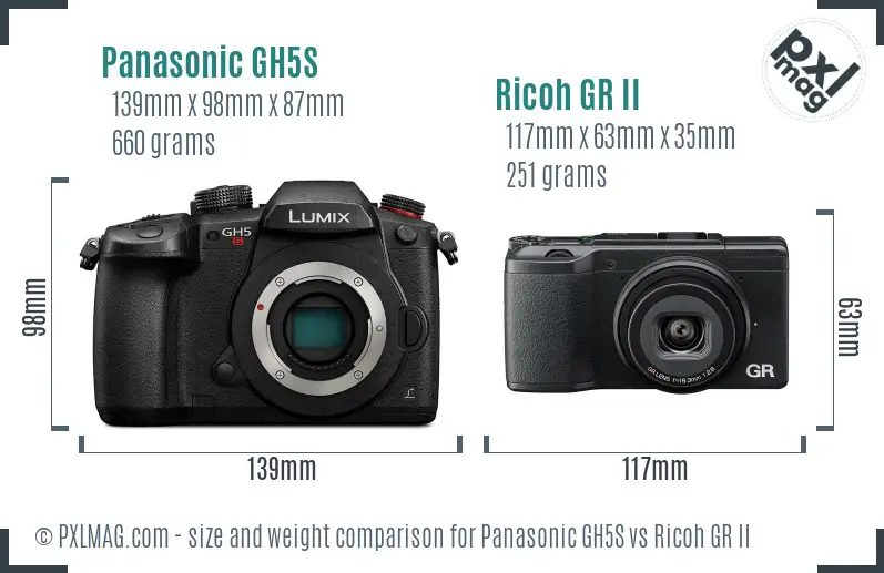 Panasonic GH5S vs Ricoh GR II size comparison