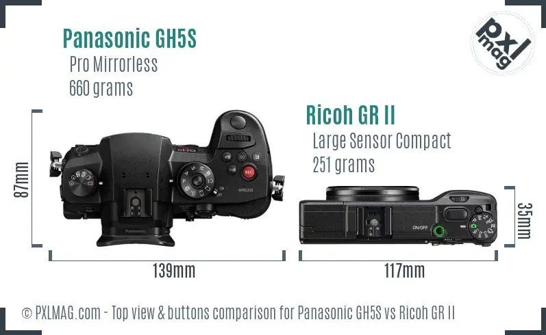 Panasonic GH5S vs Ricoh GR II top view buttons comparison