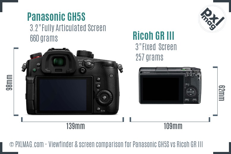 Panasonic GH5S vs Ricoh GR III Screen and Viewfinder comparison