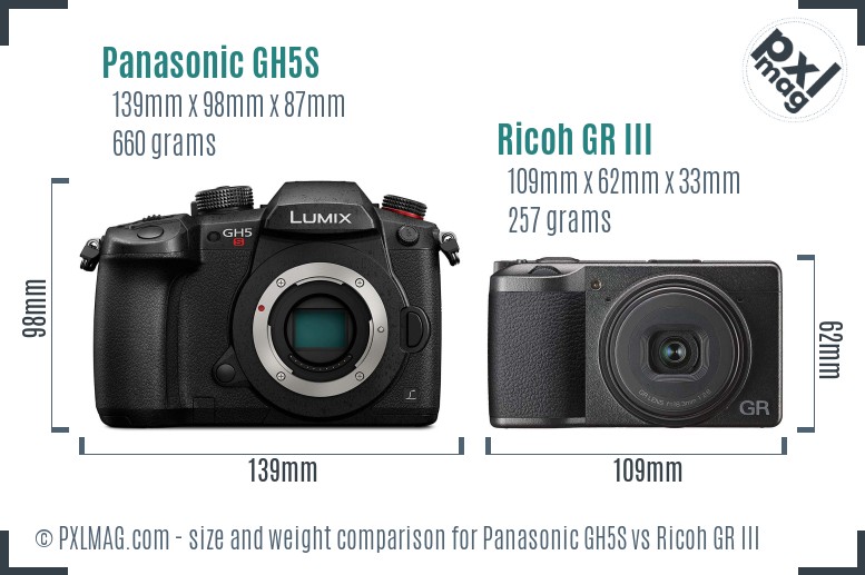 Panasonic GH5S vs Ricoh GR III size comparison