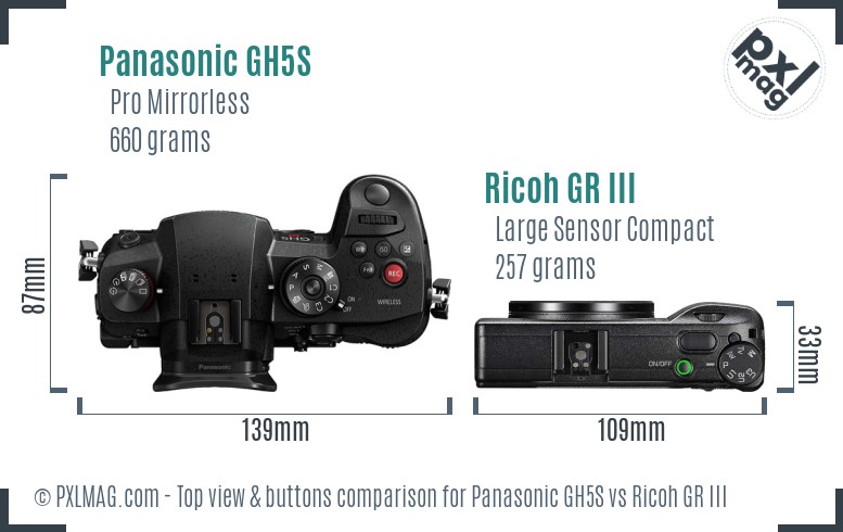 Panasonic GH5S vs Ricoh GR III top view buttons comparison
