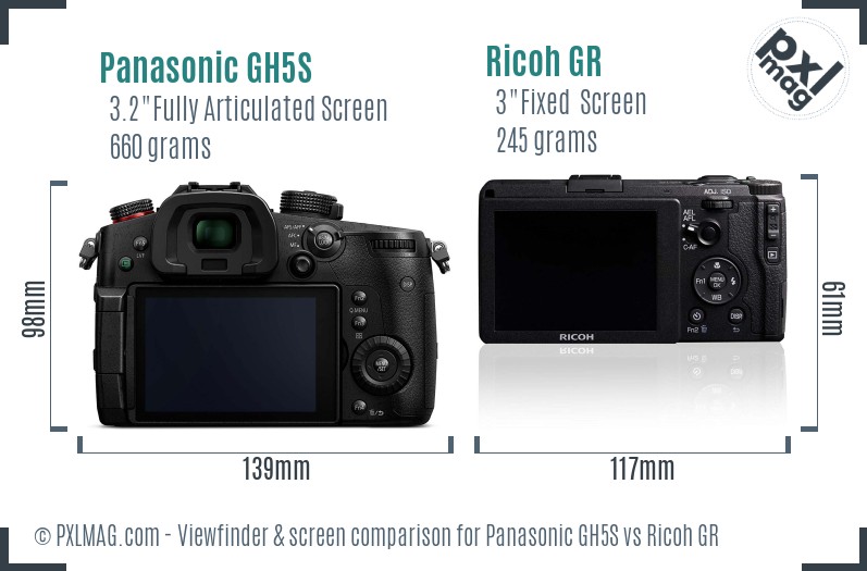 Panasonic GH5S vs Ricoh GR Screen and Viewfinder comparison