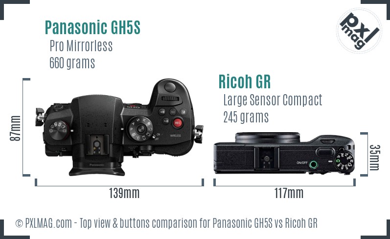 Panasonic GH5S vs Ricoh GR top view buttons comparison