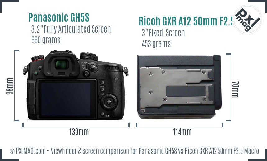 Panasonic GH5S vs Ricoh GXR A12 50mm F2.5 Macro Screen and Viewfinder comparison