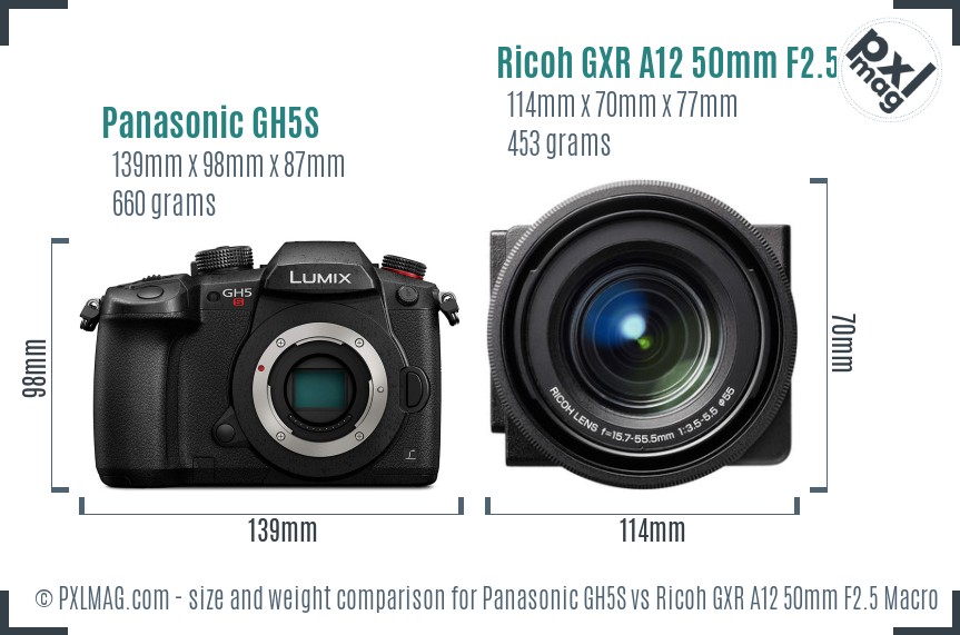 Panasonic GH5S vs Ricoh GXR A12 50mm F2.5 Macro size comparison