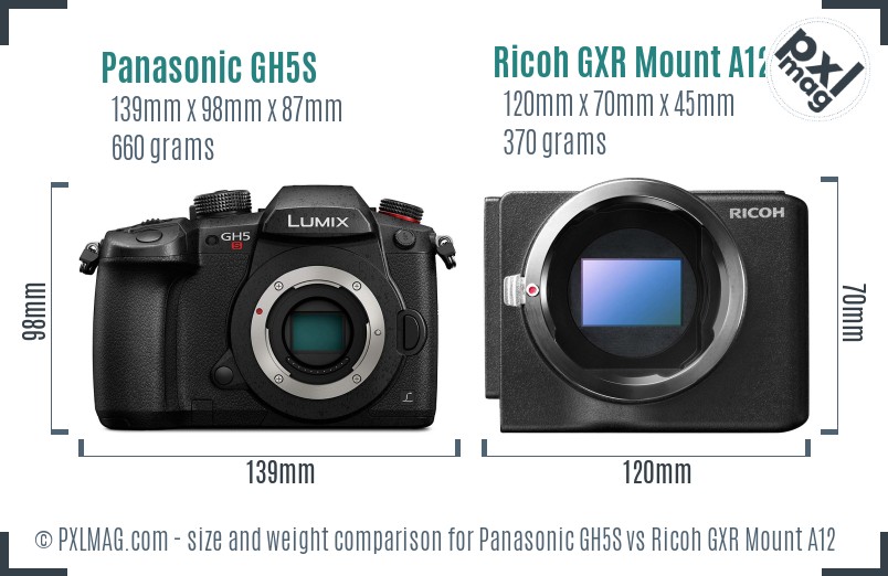 Panasonic GH5S vs Ricoh GXR Mount A12 size comparison