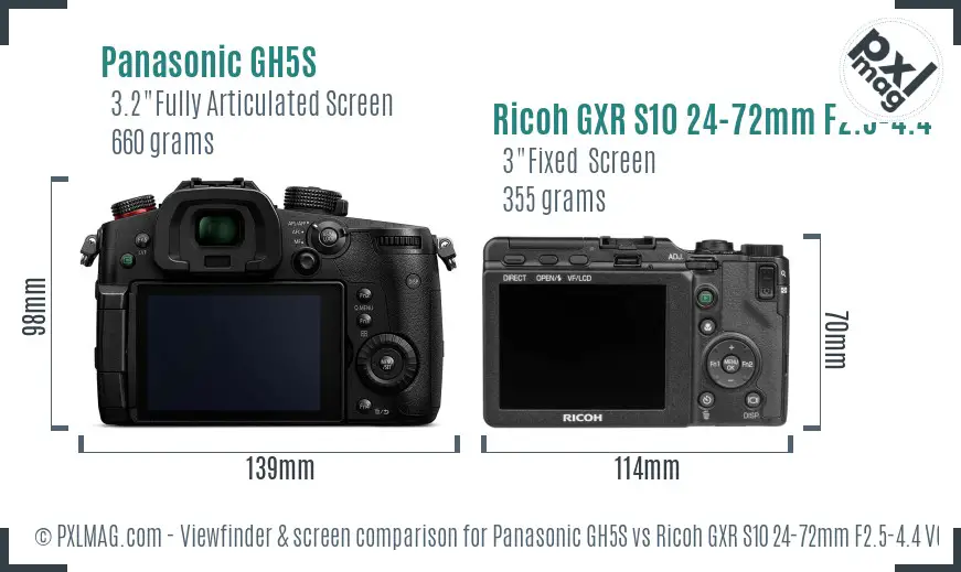 Panasonic GH5S vs Ricoh GXR S10 24-72mm F2.5-4.4 VC Screen and Viewfinder comparison Panasonic GH5S vs Ricoh GXR S10 24-72mm F2.5-4.4 VC Screen and Viewfinder comparison