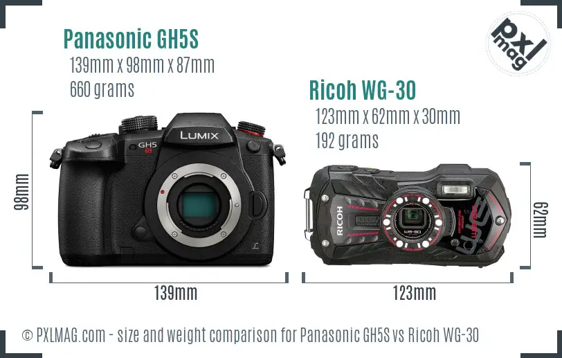 Panasonic GH5S vs Ricoh WG-30 size comparison Panasonic GH5S vs Ricoh WG-30 size comparison