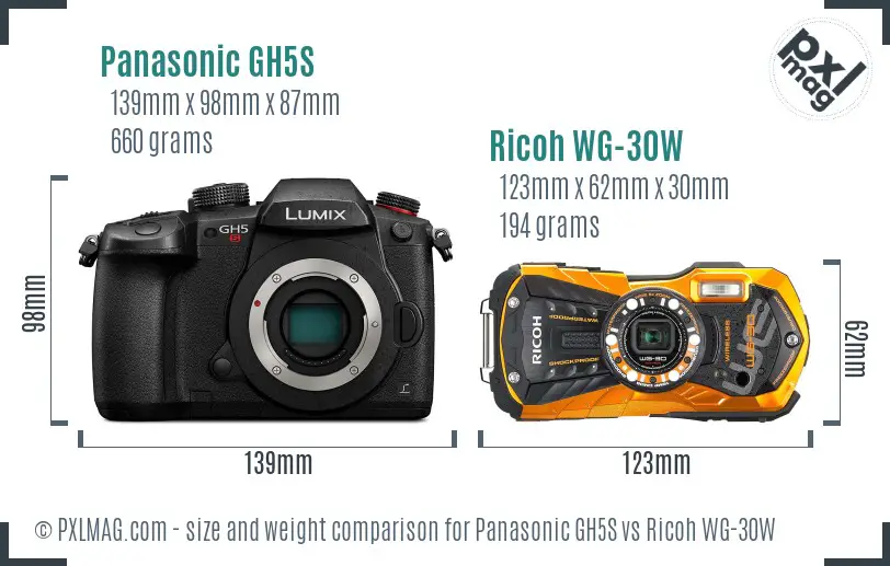 Panasonic GH5S vs Ricoh WG-30W size comparison Panasonic GH5S vs Ricoh WG-30W size comparison