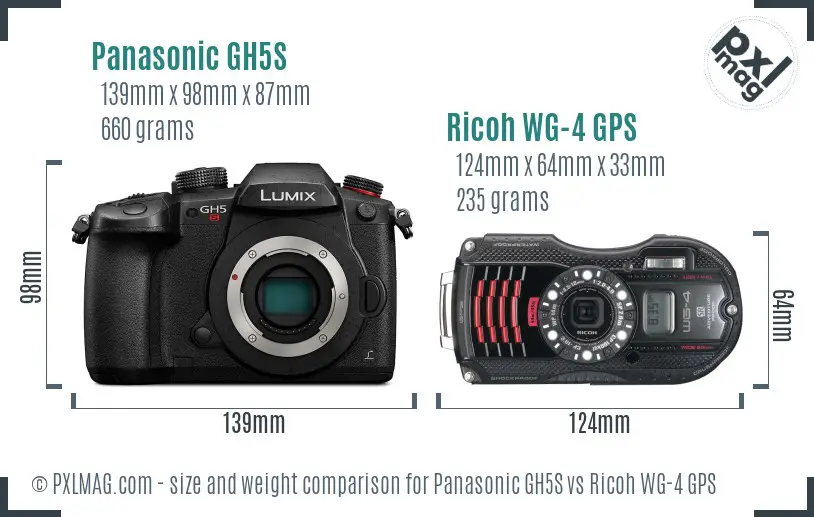 Panasonic GH5S vs Ricoh WG-4 GPS size comparison