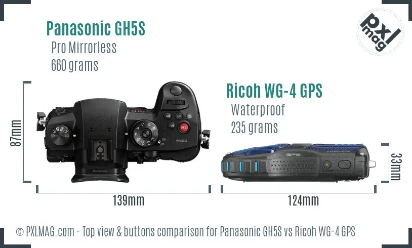 Panasonic GH5S vs Ricoh WG-4 GPS top view buttons comparison