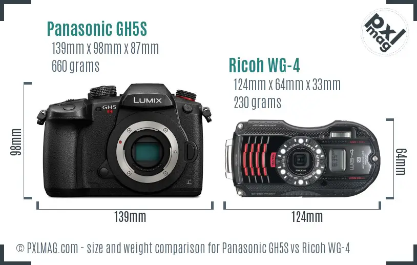 Panasonic GH5S vs Ricoh WG-4 size comparison
