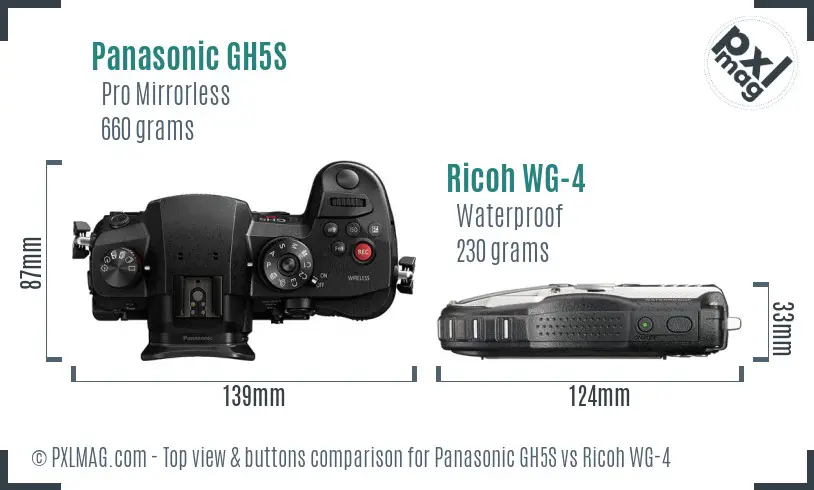 Panasonic GH5S vs Ricoh WG-4 top view buttons comparison