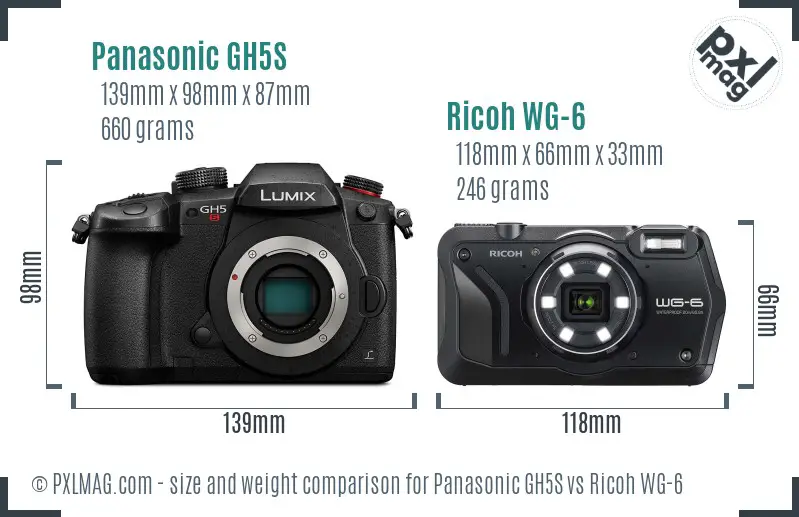 Panasonic GH5S vs Ricoh WG-6 size comparison Panasonic GH5S vs Ricoh WG-6 size comparison
