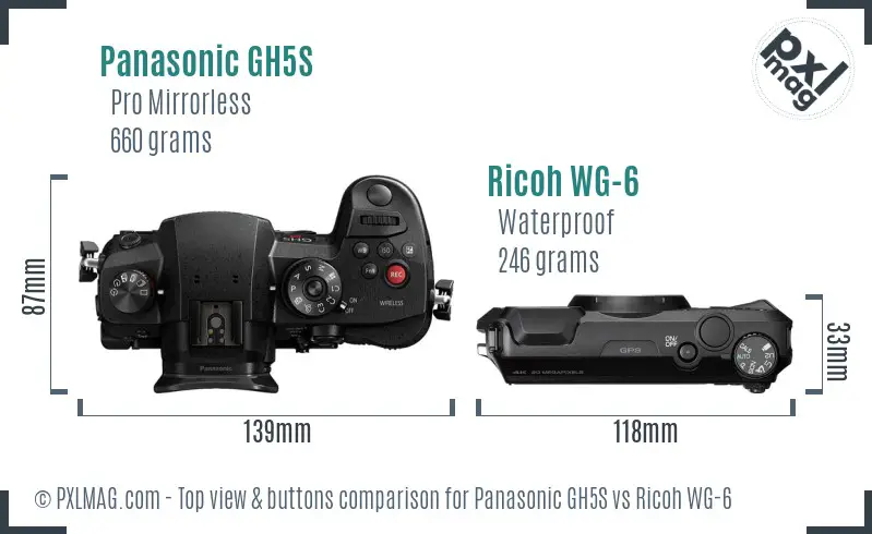 Panasonic GH5S vs Ricoh WG-6 top view buttons comparison Panasonic GH5S vs Ricoh WG-6 top view buttons comparison