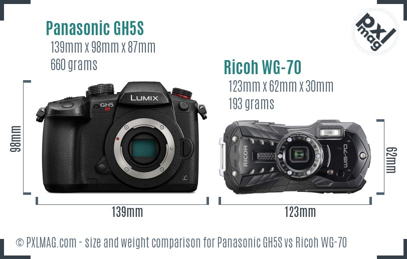 Panasonic GH5S vs Ricoh WG-70 size comparison Panasonic GH5S vs Ricoh WG-70 size comparison
