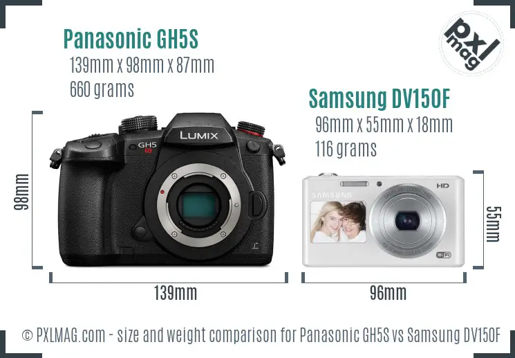 Panasonic GH5S vs Samsung DV150F size comparison