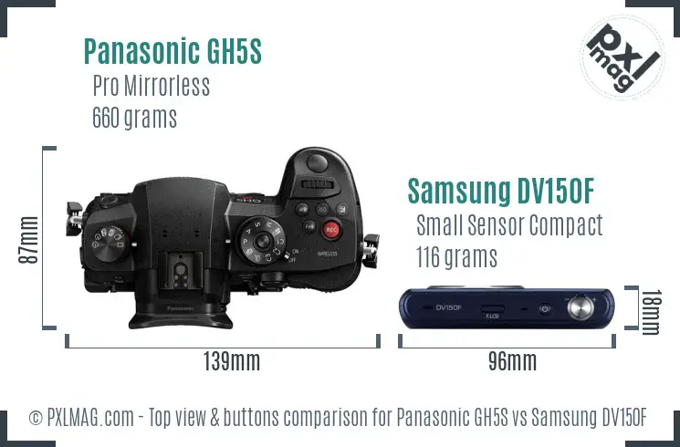 Panasonic GH5S vs Samsung DV150F top view buttons comparison