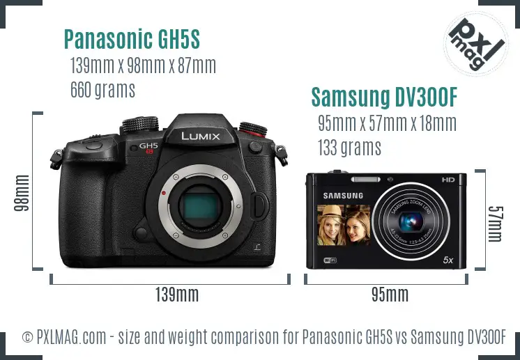 Panasonic GH5S vs Samsung DV300F size comparison