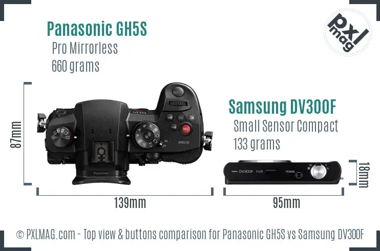 Panasonic GH5S vs Samsung DV300F top view buttons comparison