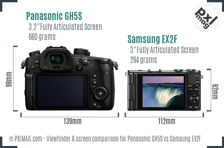 Panasonic GH5S vs Samsung EX2F Screen and Viewfinder comparison