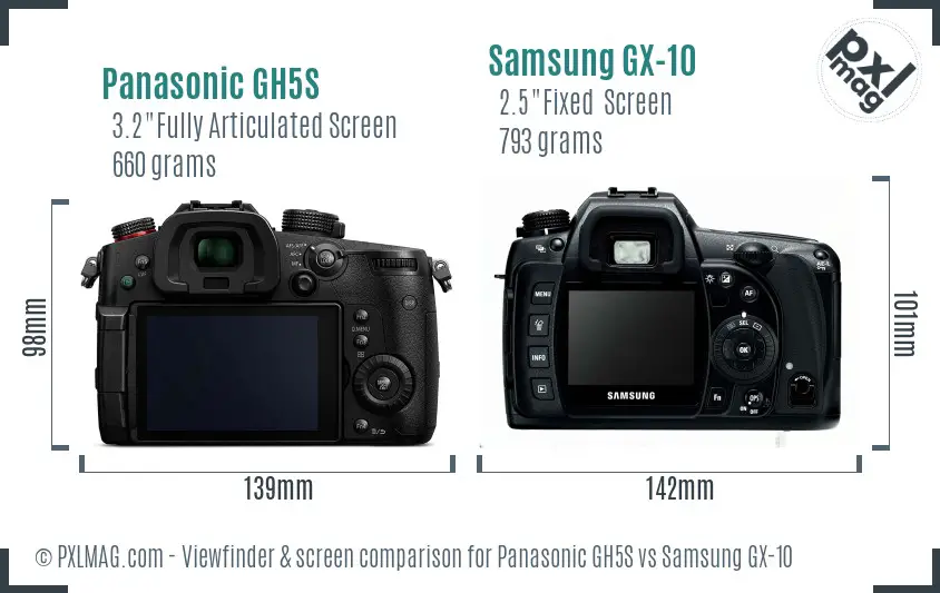 Panasonic GH5S vs Samsung GX-10 Screen and Viewfinder comparison