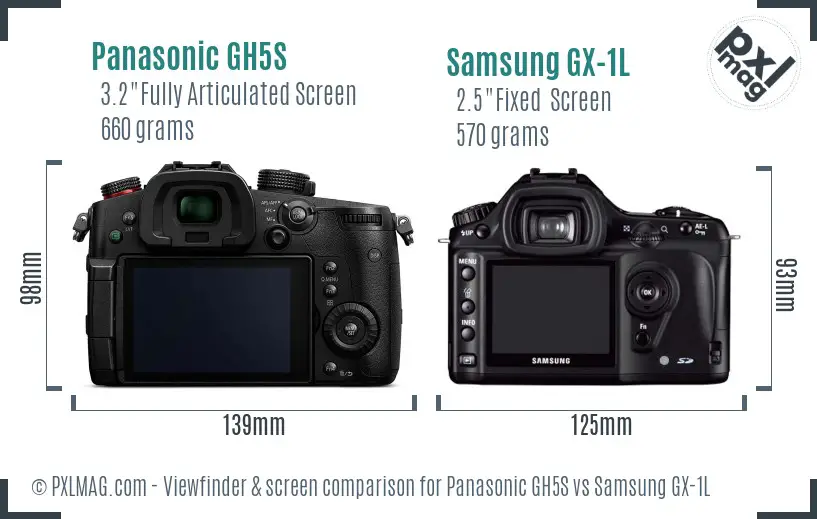 Panasonic GH5S vs Samsung GX-1L Screen and Viewfinder comparison