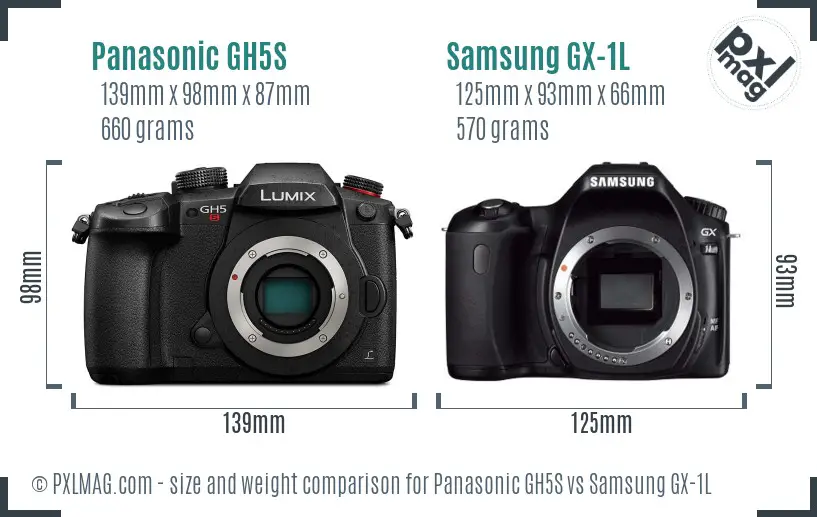 Panasonic GH5S vs Samsung GX-1L size comparison