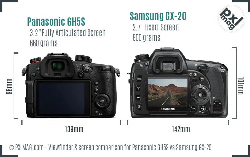 Panasonic GH5S vs Samsung GX-20 Screen and Viewfinder comparison