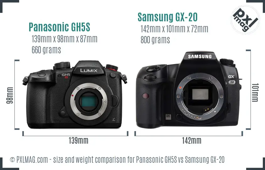 Panasonic GH5S vs Samsung GX-20 size comparison