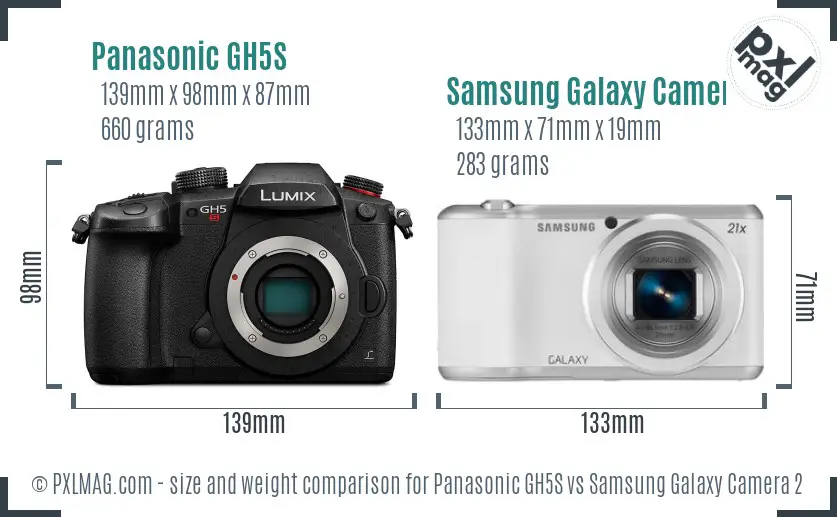 Panasonic GH5S vs Samsung Galaxy Camera 2 size comparison