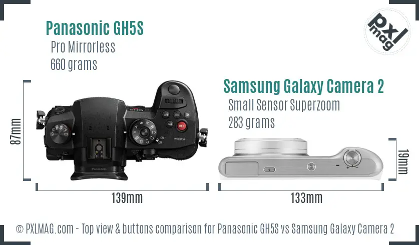 Panasonic GH5S vs Samsung Galaxy Camera 2 top view buttons comparison