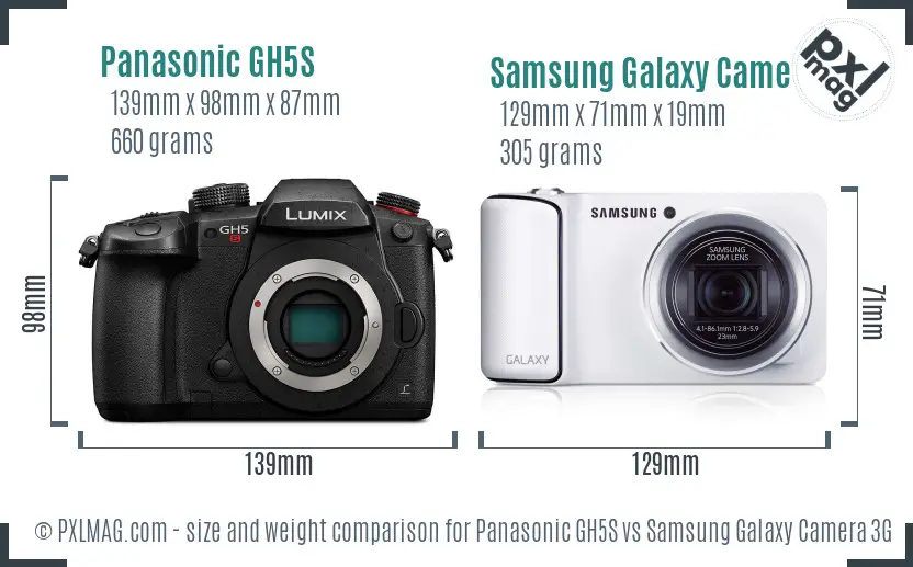 Panasonic GH5S vs Samsung Galaxy Camera 3G size comparison
