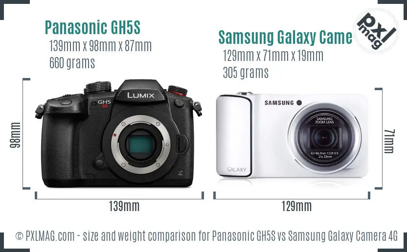Panasonic GH5S vs Samsung Galaxy Camera 4G size comparison