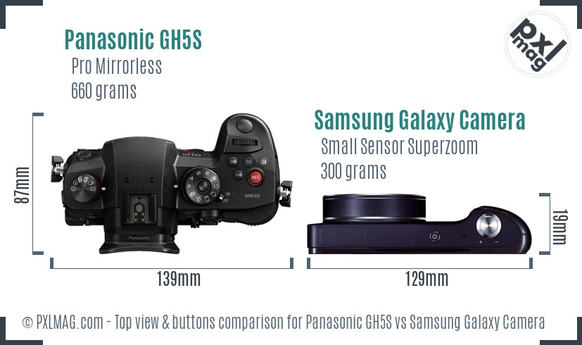 Panasonic GH5S vs Samsung Galaxy Camera top view buttons comparison