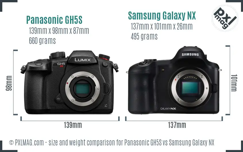 Panasonic GH5S vs Samsung Galaxy NX size comparison
