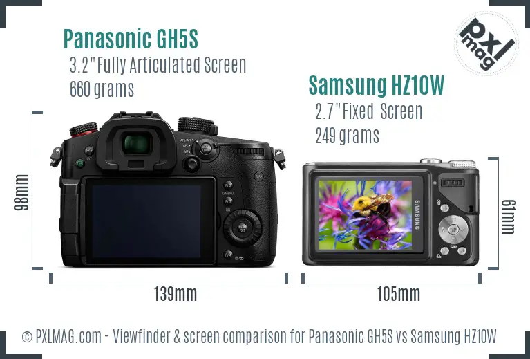 Panasonic GH5S vs Samsung HZ10W Screen and Viewfinder comparison Panasonic GH5S vs Samsung HZ10W Screen and Viewfinder comparison
