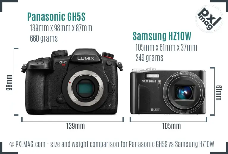 Panasonic GH5S vs Samsung HZ10W size comparison Panasonic GH5S vs Samsung HZ10W size comparison