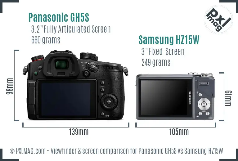 Panasonic GH5S vs Samsung HZ15W Screen and Viewfinder comparison Panasonic GH5S vs Samsung HZ15W Screen and Viewfinder comparison